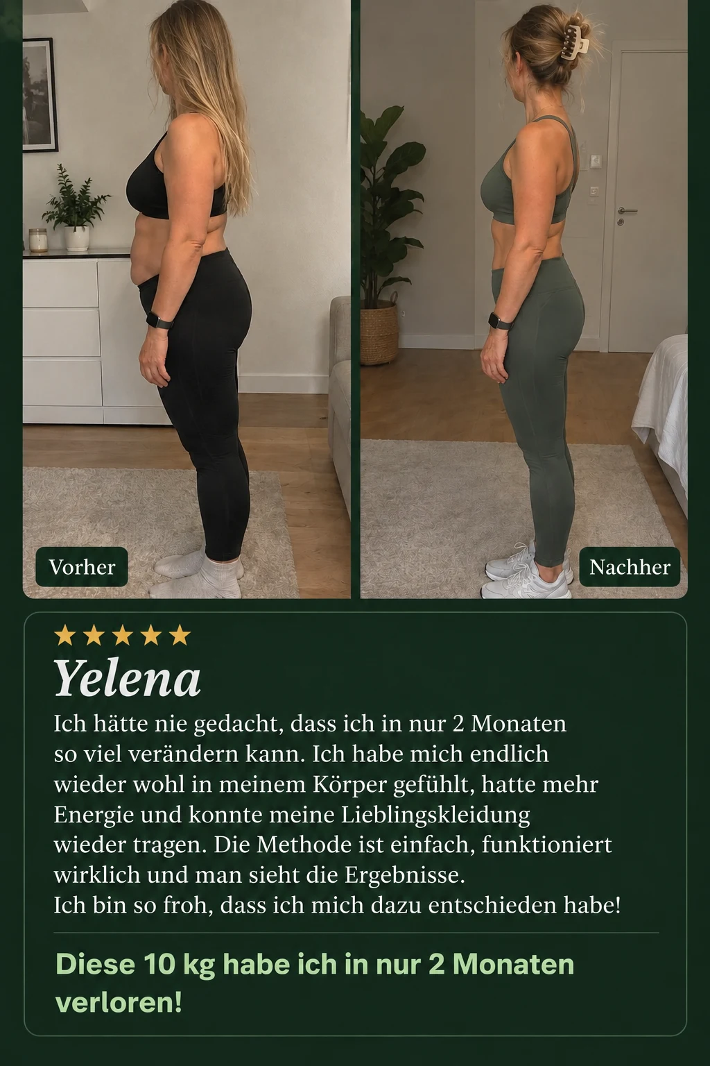 Yelena – Vorher/Nachher, minus 10 kg mit Zuckerfrei & Schlank